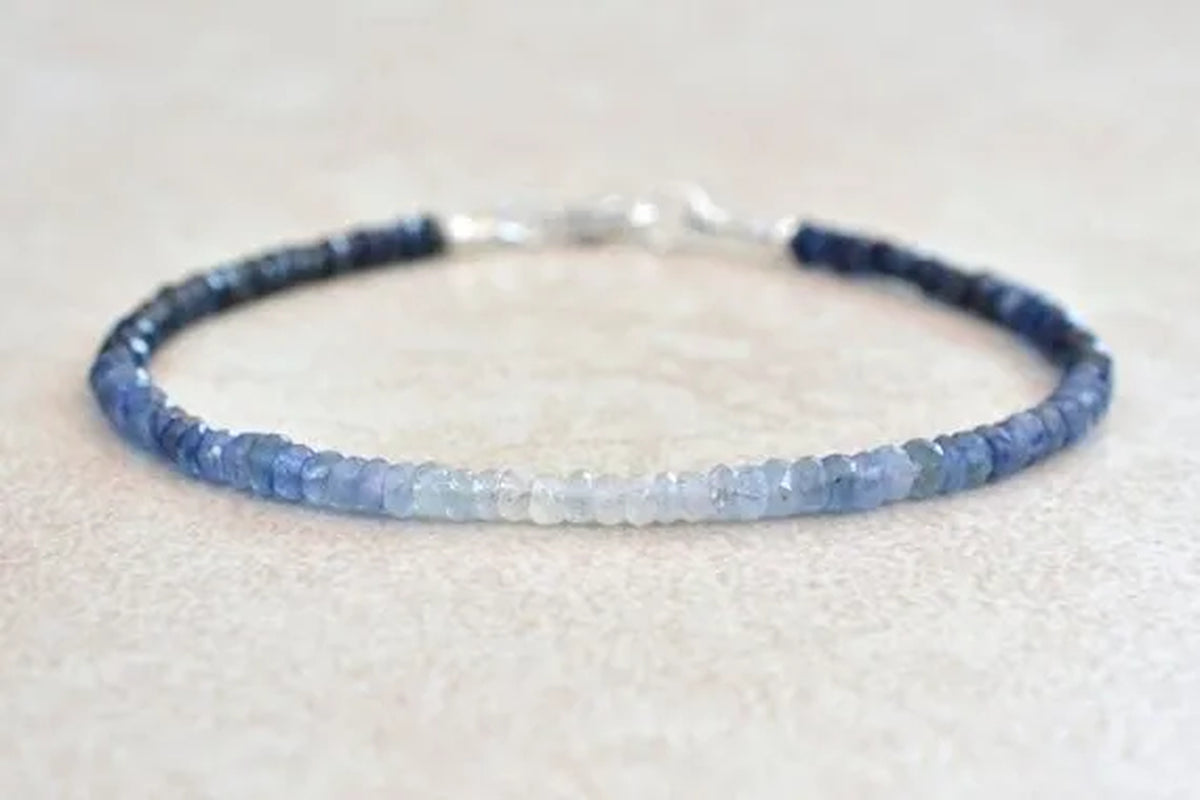 September Birthstone Bracelet, Ombre Sapphire Gemstone Bracelet, Natural Blue Sapphires, Bead Bracelet, Birthstone Bracelet
