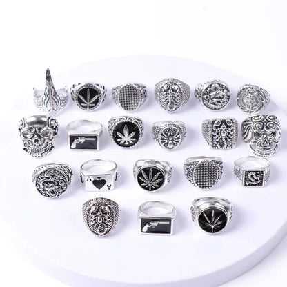 Pack of 20pcs Retro Punk Gothic Antique Silver Plated Metal Rings Jewelry For Men Women