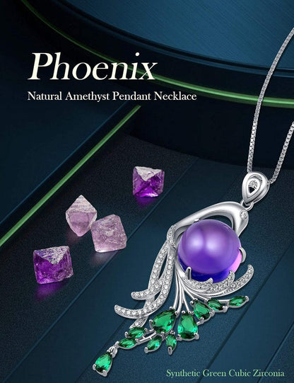 Fine Jewelry Sterling Silver Amethyst or Rose Quartz Natural Gemstone Pendant Necklace Gifts for Women