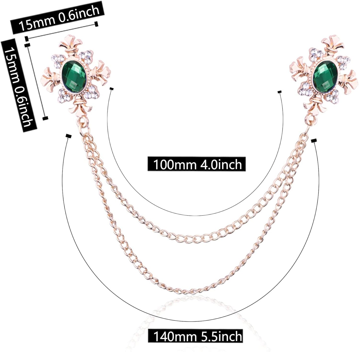Cross Crystal Tassel Chain Brooch Gold Silver Tassel Collar Pins Broochs Rhinestone Lapel Pin for Men Women Suit Accessories