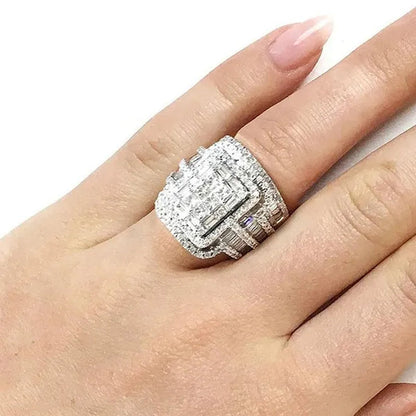 2Pcs Set Wedding Band Rings Set Princess Cut Square Zirconia Diamond Rings for Women Bridal Lover Gifts