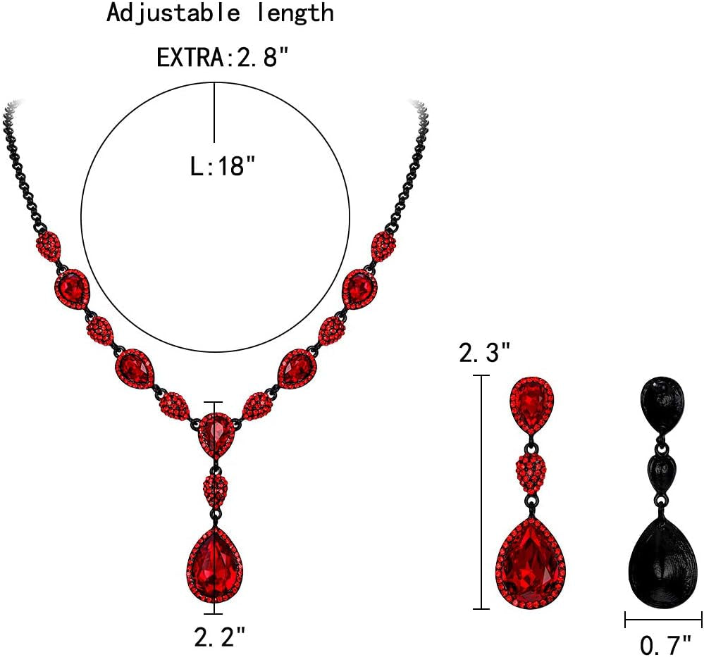 Women'S Cubic Zirconia Teardrop Y-Necklaces Dangle Earrings Jewelry Sets for Brides Bridesmaids