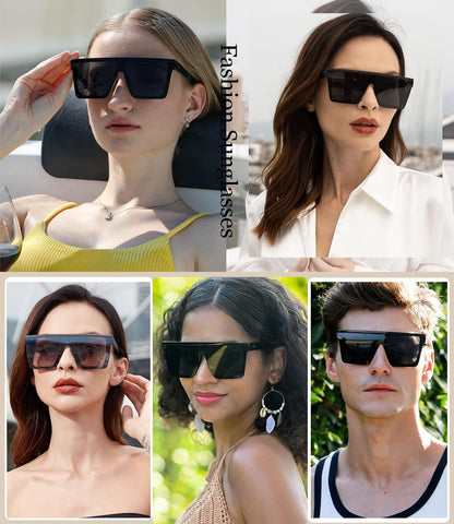 Square Oversized Sunglasses for Women Men Fashion Flat Top Big Black Frame Shades - WORLD TIME VISITS