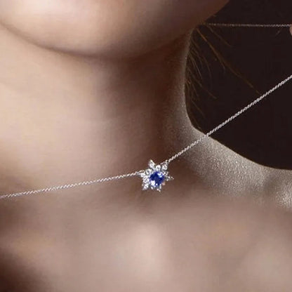 Fashion Zircon Necklace for Women, Elegant Ladies Exquisite Sapphire Jewelry Accessories Valentine's Day Girlfriend Birthday Gifts for Her