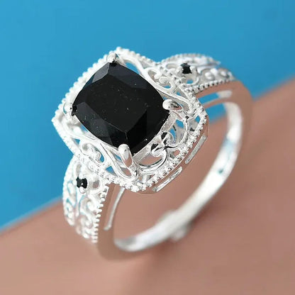 925 Sterling Silver Black Tourmaline Black Spinel Statement Ring for Women Graduation Gifts for Her Fashion Jewelry  Cttw 2.5