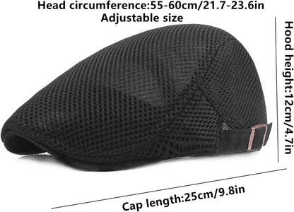 Mens Breathable Mesh Summer Hat Adjustable Newsboy Beret Ivy Cap Cabbie Flat Cap