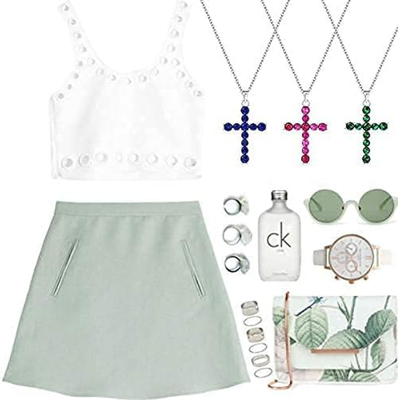 Gemstone Cross Necklace 925 Sterling Silver Created Birthstone Cross Prong Pendant Necklace Faithful Gift Ideas Fine Jewelry for Her Girlfriend Women Girls, 16" + 2" Extender