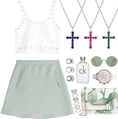 Gemstone Cross Necklace 925 Sterling Silver Created Birthstone Cross Prong Pendant Necklace Faithful Gift Ideas Fine Jewelry for Her Girlfriend Women Girls, 16" + 2" Extender