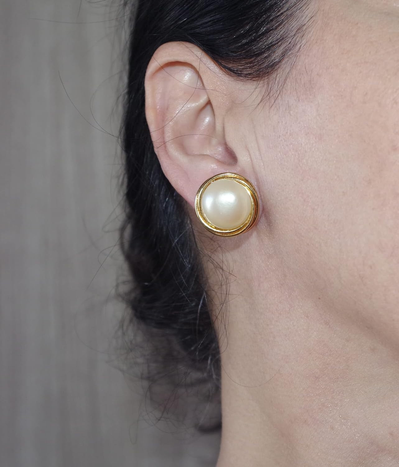 In Memory of Ruth Bader RBG Majorca Golden Pearl round Dome 19 MM Stud Earrings 14K Gold Filled Made by Hobe Company