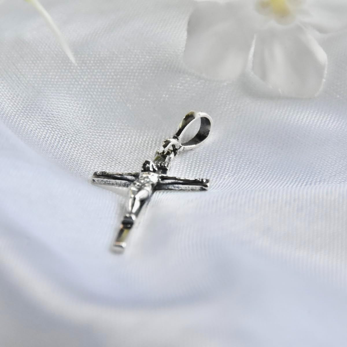 Cross Sterling Silver 925 Solid Pendant INRI Crucifix Jesus Christ Religious Unisex Jewelry