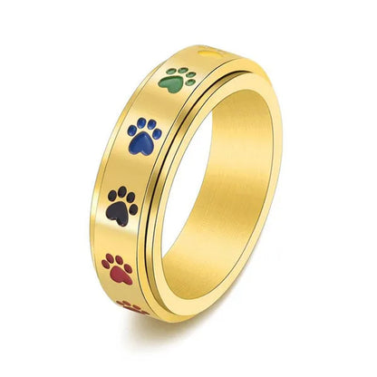 Women Men Multicolor Cartoon Cute Dog Footprints Spinner Ring Gay Lesbian LGBT Pride Stainless Steel Rainbow Color Cat Claw Paw Prints Rotatable Rings Engagement & Wedding Band Size 6-12 Black / Silver / Gold / Rose Gold