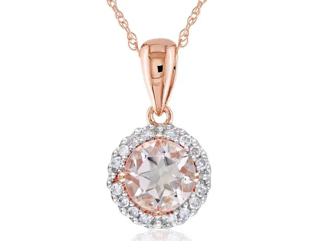 9/10 Carat (Ctw) Morganite & Diamond Halo Pendant Necklace in 10K Rose Gold with Chain