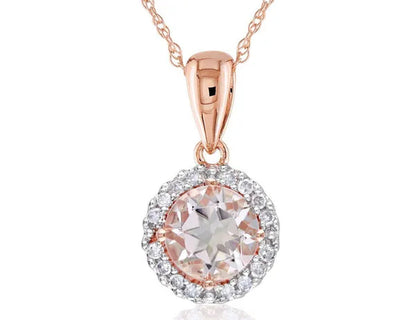 9/10 Carat (Ctw) Morganite & Diamond Halo Pendant Necklace in 10K Rose Gold with Chain