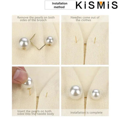 KISMIS 1/2/4Pcs Double Pearl Pins for Women Designer Female Brooches Clothing Accessories Simulated Pearl Sweater Knit Shirt Jewelry