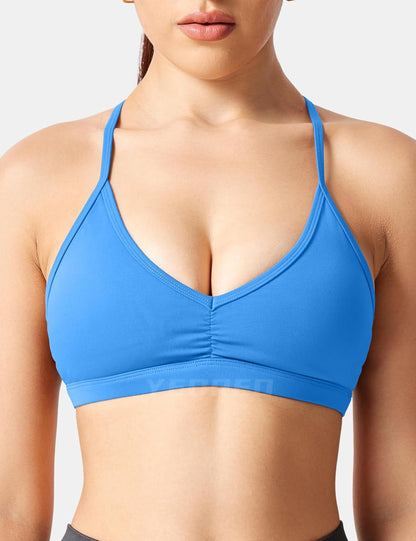 Workout Sports Bras for Women Padded Strappy Open Back Gym Bra Light Impact Criss Cross Yoga Crop Top