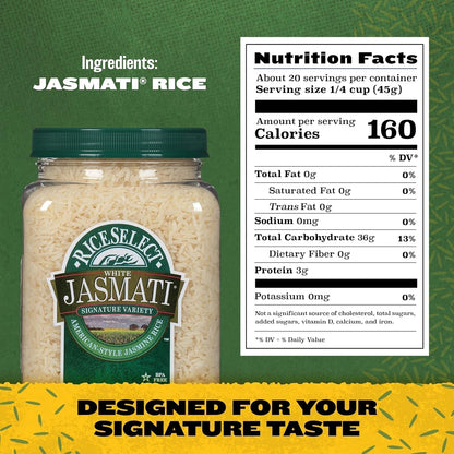 Jasmati Rice, Long-Grain Jasmine Rice, Premium Gluten Free Rice, Non-Gmo, 32 Ounce Jar