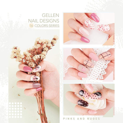 Gel Nail Polish Kit- 16 Colors with Top&Base Coat, Nude Grays Series Pastels Tones Nail Polish Set, Nail Art Design Colors, Home Gel Manicure Kit, Soak off Gel Polish, Gift for Her