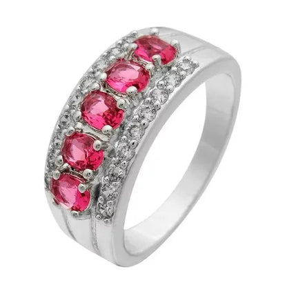 Natural 2.95CT Sapphire/Emerald/Ruby/Alexandrite/White Diamond 14K White Gold Ring Size 6-11