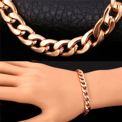 Men Cuban Link Bracelet 18K Stamp Platinum/Rose Gold/Yellow Gold Plated Curb Chain Bracelets