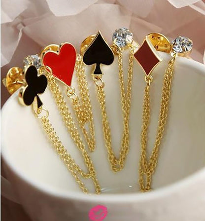 Poker Black Spade Long Chain Tassel Collar Brooch Pin for Women Girls Men Rhinestone Solitaire Playing Cards Gold Plated Link Pins Lapel Suit Coat Brooches Pins Punk Jewelry Gifts Clothes Accessories