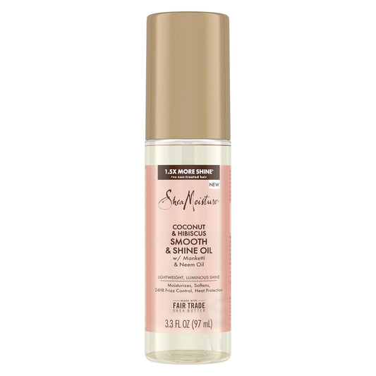 Shea Moisture Smooth & Shine Oil Coconut & Hibiscus for Lightweight, Luminous Shine, 3.3 Oz