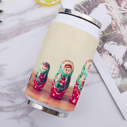 Insulated Tumbler Mug, Matryoshka Russian Artist Stainless Steel Non-Spill Water Cup Bottle with Lid and Straw for Coffee Drinks, Travel, Office, 400Ml/7.3X2.8 Inch