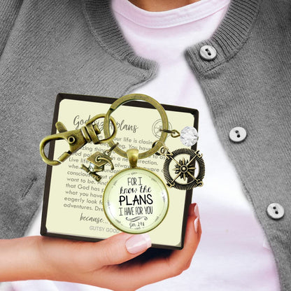 Graduate for I Know Plans Womens Keychain Boho Bronze Faith Jewelry Gift Key Ring - Handmade Pendant Religious Verse Jeremiah 2911 Graduation Tassel Cap Charm & Bead, Ready to Gift Message Card & Box