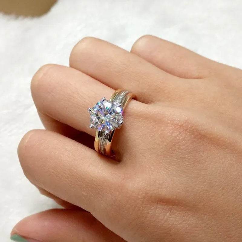 Meishu® Luxury Three-gold Solitaire Diamond Rings Bridal Jewelry Wedding Band Size 6-10
