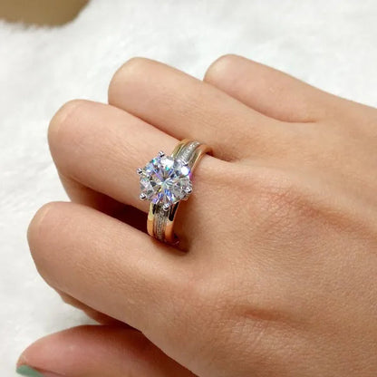 Meishu® Luxury Three-gold Solitaire Diamond Rings Bridal Jewelry Wedding Band Size 6-10