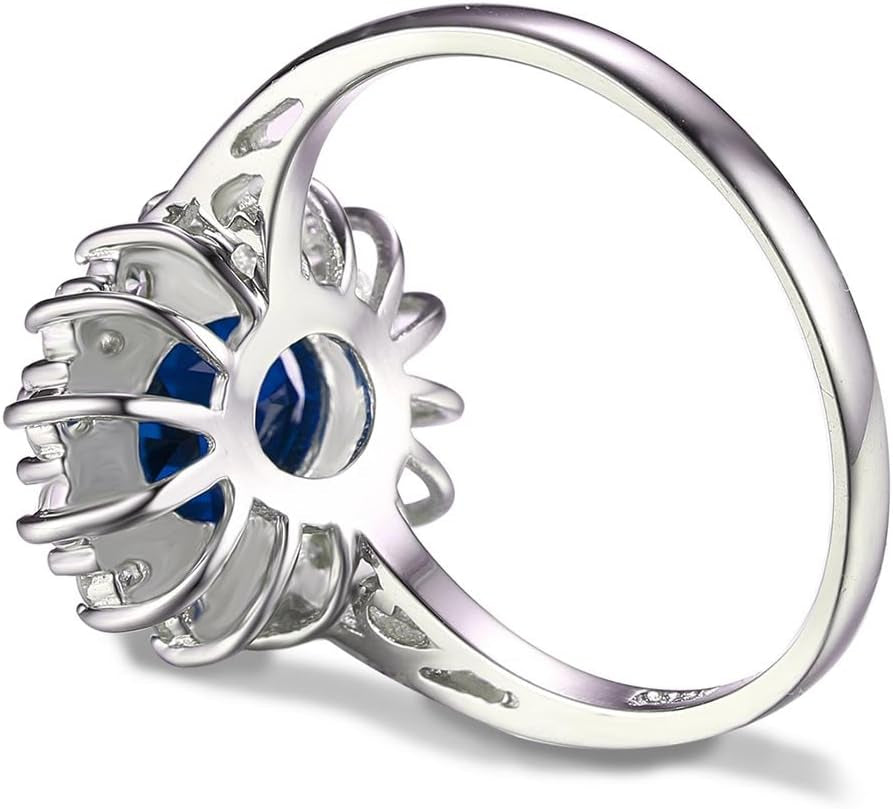 Princess Diana Kate Middleton Class Gemstone Birthstone Sapphire Halo Engagement Rings for Women, Anniversary 14K White Yellow Rose Gold Plated 925 Sterling Silver Promise Rings for Her
