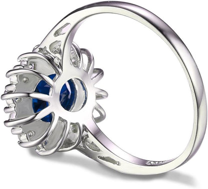 Princess Diana Kate Middleton Class Gemstone Birthstone Sapphire Halo Engagement Rings for Women, Anniversary 14K White Yellow Rose Gold Plated 925 Sterling Silver Promise Rings for Her