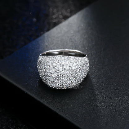 Diamond Accent Dome Ring - Sliver Fashion Rings for Women Big Hollow Women Wedding Band Cubic Zirconia Statement Rings for Women 5-11