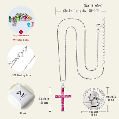 Cross Necklace Sterling Silver Criss Pendant Gemstones Crucifix Jewelry for Women