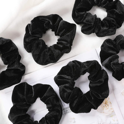 Scrunchies for Women, 12 Pcs Black Velvet Scrunchies for Hair, Soft Ponytail Holder for Girls, Classic Elastic Hair Bands