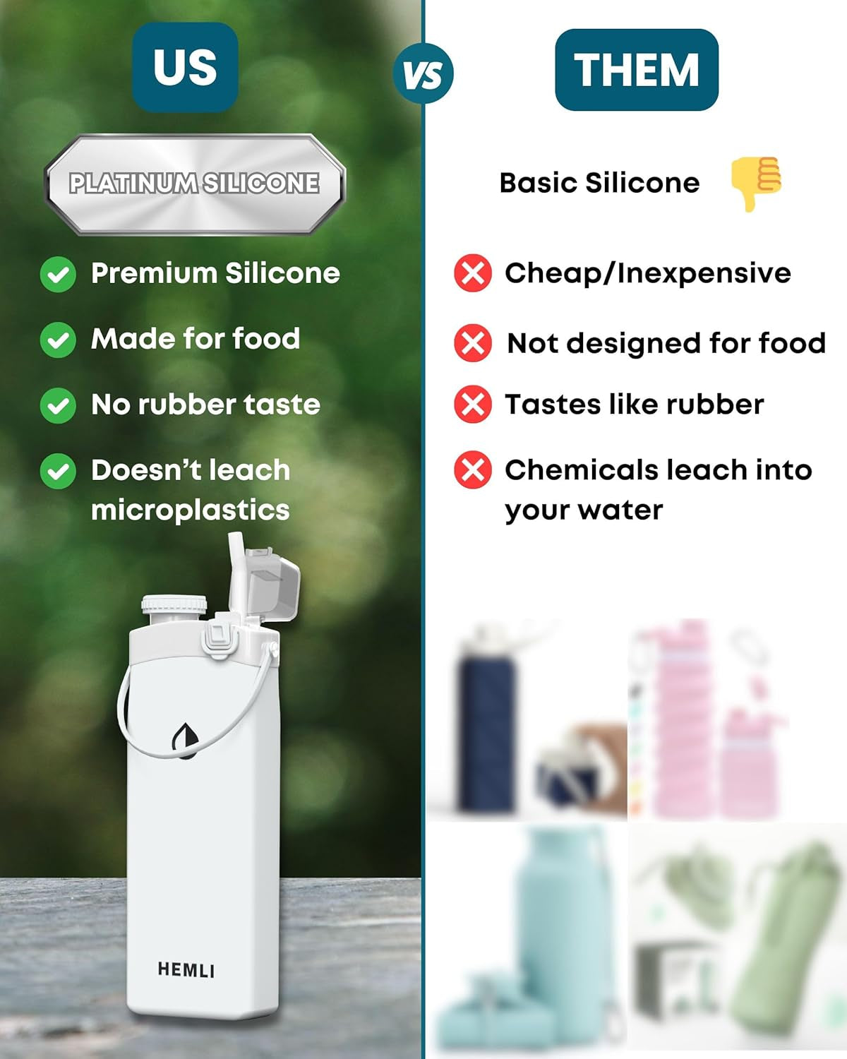 20 Oz Collapsible Silicone Water Bottle, Lightweight Portable Bottle for Hiking, Travel, Camping, Flat Water Bottle - WORLD TIME VISITS