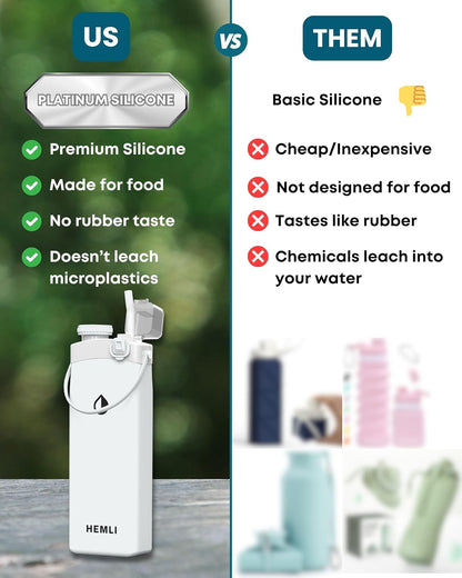 20 Oz Collapsible Silicone Water Bottle, Lightweight Portable Bottle for Hiking, Travel, Camping, Flat Water Bottle - WORLD TIME VISITS