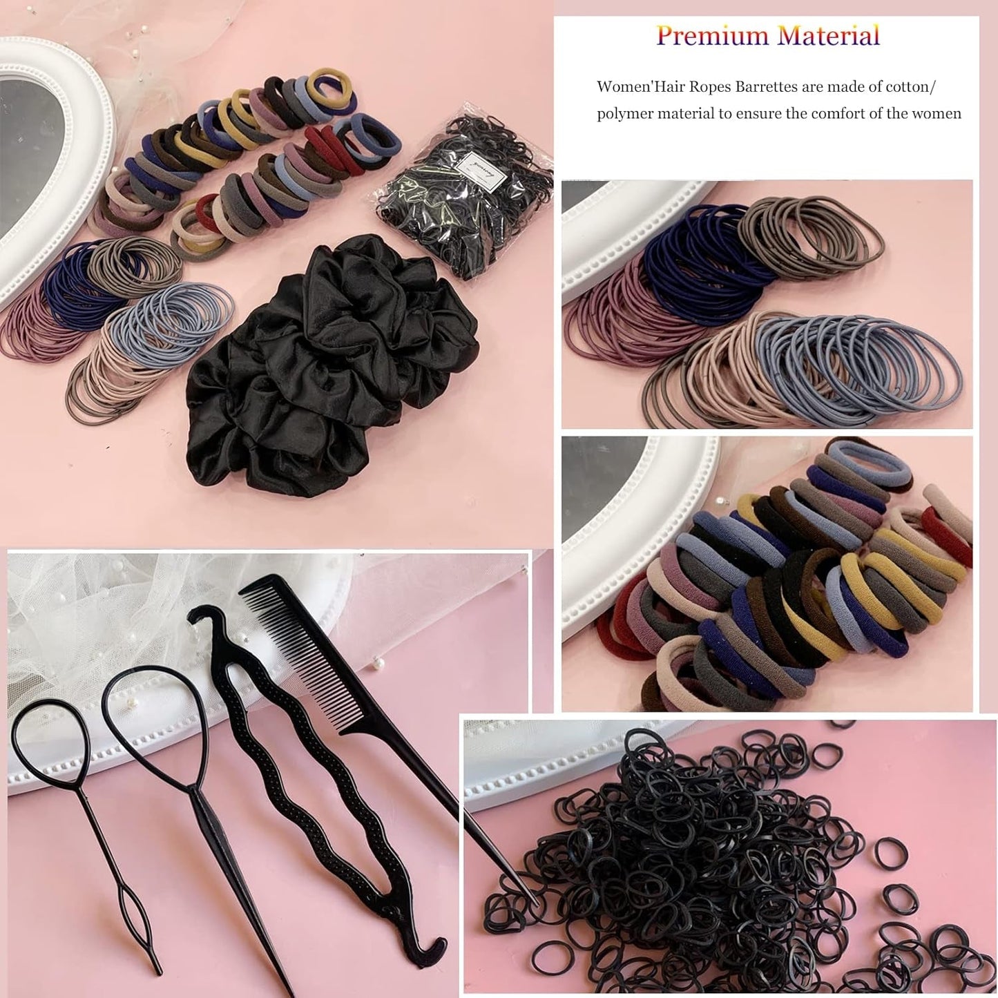 755PCS Hair Accessories for Woman Set Seamless Ponytail Holders Variety Hair Scrunchies Hair Bands Scrunchy Hair Ties for Thick and Curly (Mix)