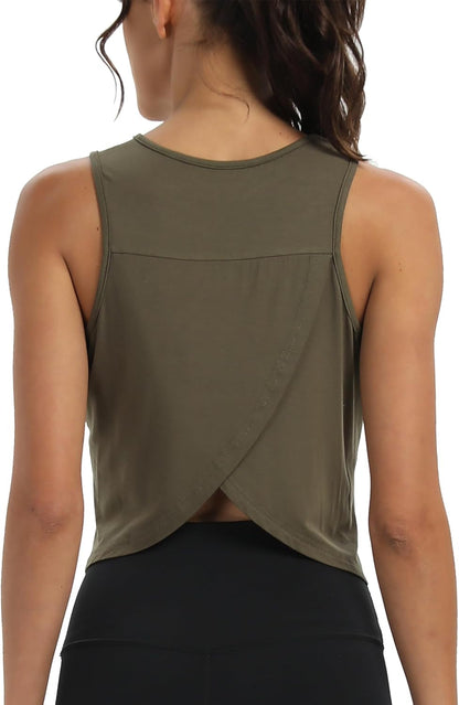 Workout Tops for Women Cropped Open Back Sleeveless Tank Tops Athletic Gym Yoga Shirts Loose Fit - WORLD TIME VISITS