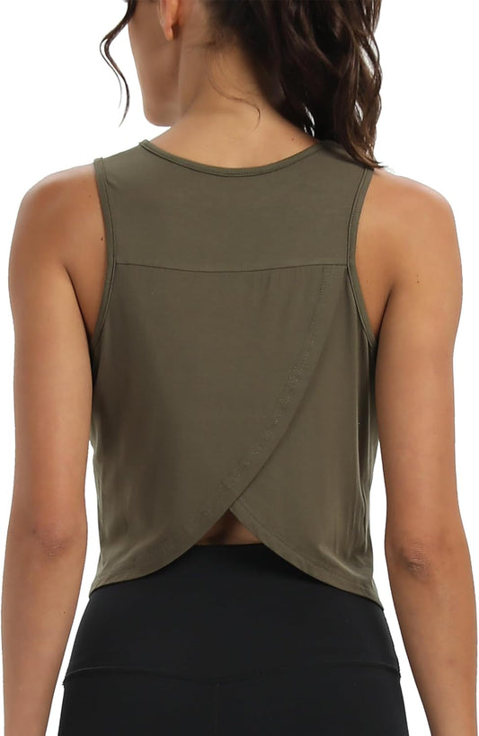 Workout Tops for Women Cropped Open Back Sleeveless Tank Tops Athletic Gym Yoga Shirts Loose Fit - WORLD TIME VISITS
