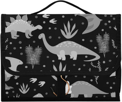Seamless Retro Russian Cat Snowflakes on Black Happy New Year 3 Pcs Set Toiletry Bags, 1 Women'S Travel Cosmetic Bag, 1 Hanging Toiletry Wash Bag, 1 Brush Case, Portable Makeup Storage Case