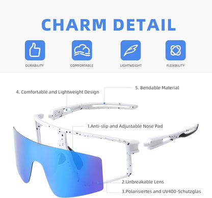 Sports Polarized Sunglasses: TR90 Outdoor Cycling Glasses for Men Women UV400 Protection Whiteblue, Large