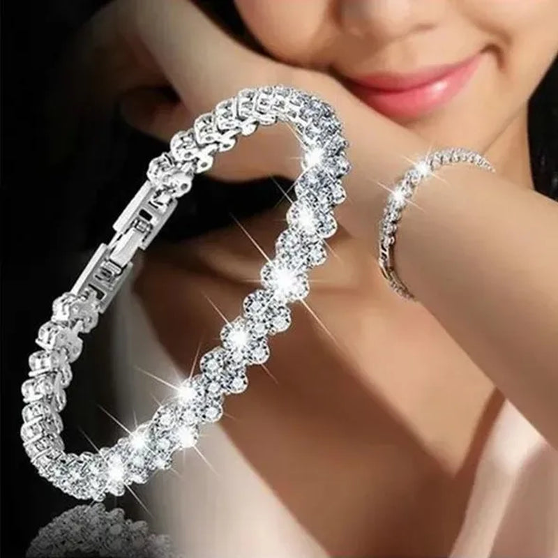 European and American Fashion Roman Style Women's Zircon Bracelet Shiny Zircon Wedding Engagement Bracelet Valentine's Day Anniversary Gift Birthday Party Jewelry - WORLD TIME VISITS