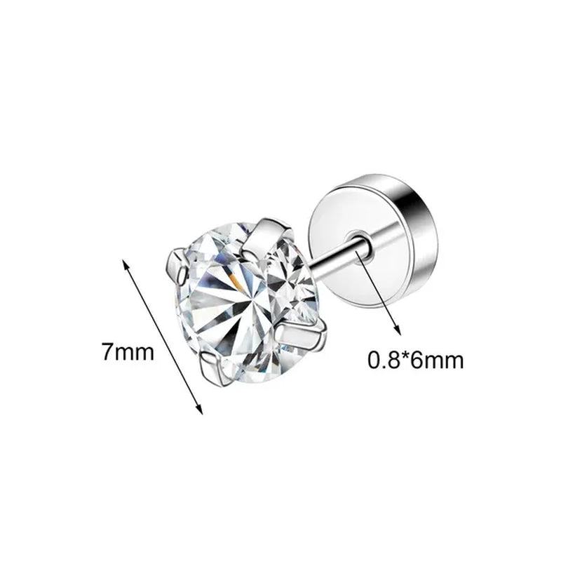 1 Pair Stainless Steel White Zircon Stud Earrings for Women Men Claw Earring Ear Helix Cartilage Piercings Flat Back Earrings Jewelry 20G