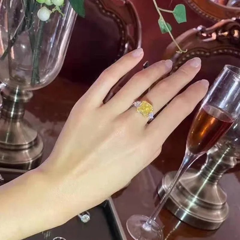 3 Style High Quality Silver Plated 4 Prong Setting Square Cut Citrine Gemstone Vice Stone AAA Zircon Rings for Women Wedding Ring