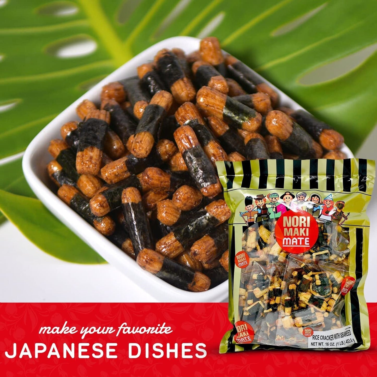 Norimaki Arare Mate - Crispy Japanese Rice Cracker | Glutinous Rice, Soy Sauce and Seaweed | Low Carb Rice Cracker Snacks, Seaweed Flavor 16 Oz - (Pack of 1)