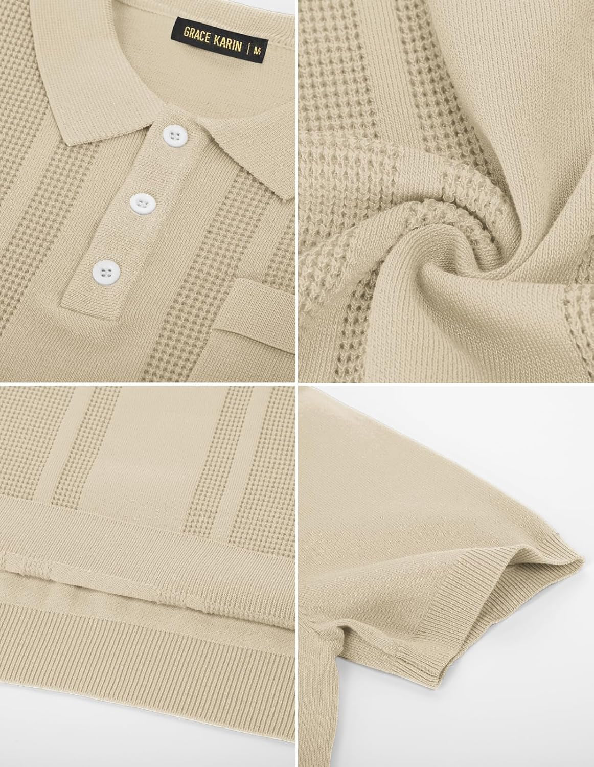 Men'S Knit Polo Shirts Short Sleeve Texture Lightweight Golf Shirts Sweater