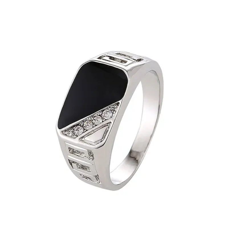 Fashion Male Jewelry Classic Gold Color White Sapphire Diamond CZ Wedding Ring Black Enamel Agate Rings For Men Christmas Party Gift Size 7 8 9 10 11 12
