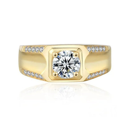 Gold Plated Ring Austrian Cubic Zirconia CZ 925 Sterling Silver Wedding Band Size 7-13 Men's Gifts Ideas Husband Jewelry Ring