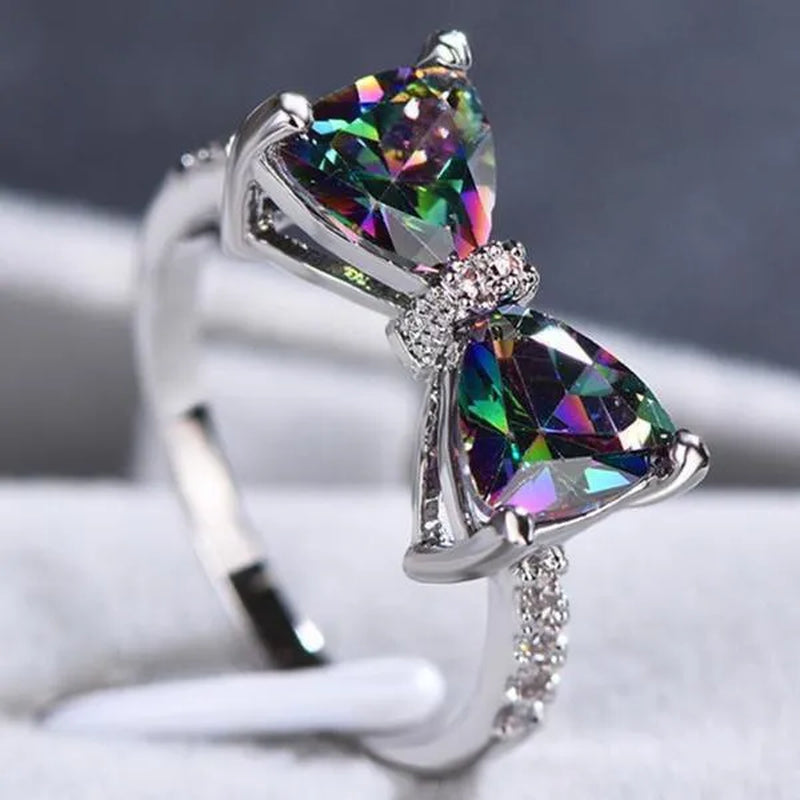 New Cute Women Ring 925 Sterling Silver Bowknot Topaz Rings Girl Daily Casual Party Gemstone Rings Jewelry Gift