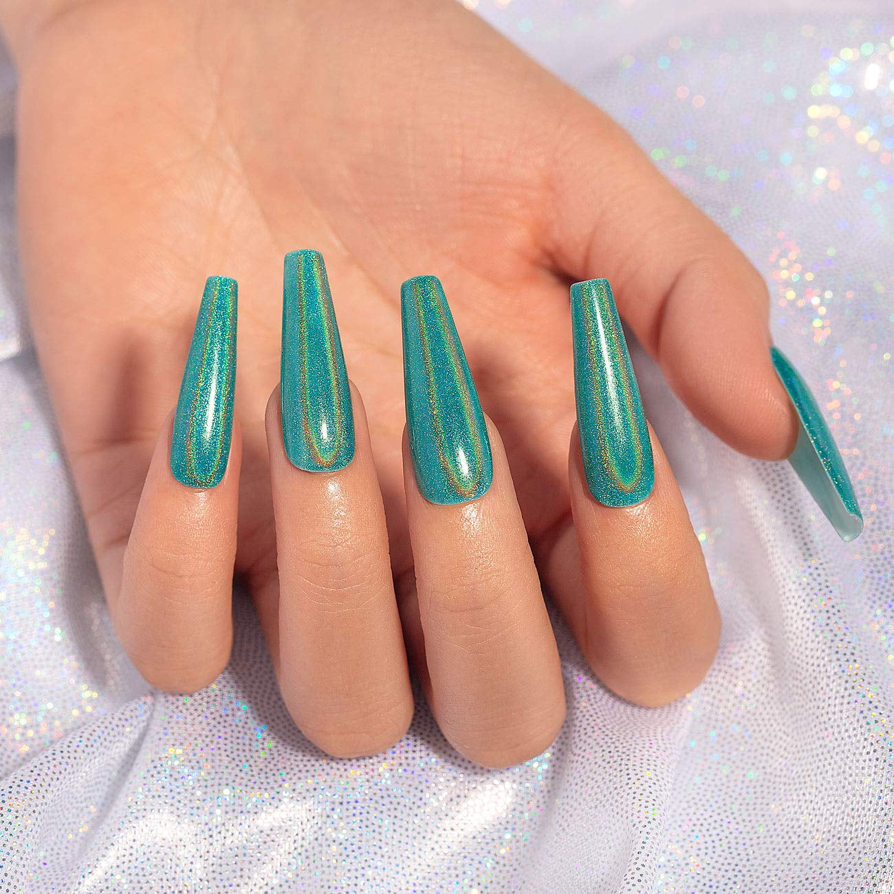 Holographic Gel Nail Polish Set 3PCS Green Blue Black Nail Polish Kit Non-Toxic Long Lasting Nail Gel Mermaid Glitter Gel Polish for Nail Art DIY Nail Set at Home